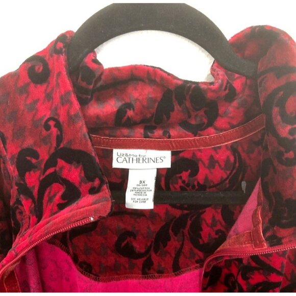 Liz & Me for Catherines Women’s Red 3X Velour Velvet Full Zip Sweatshirt Holiday - Picture 8 of 10